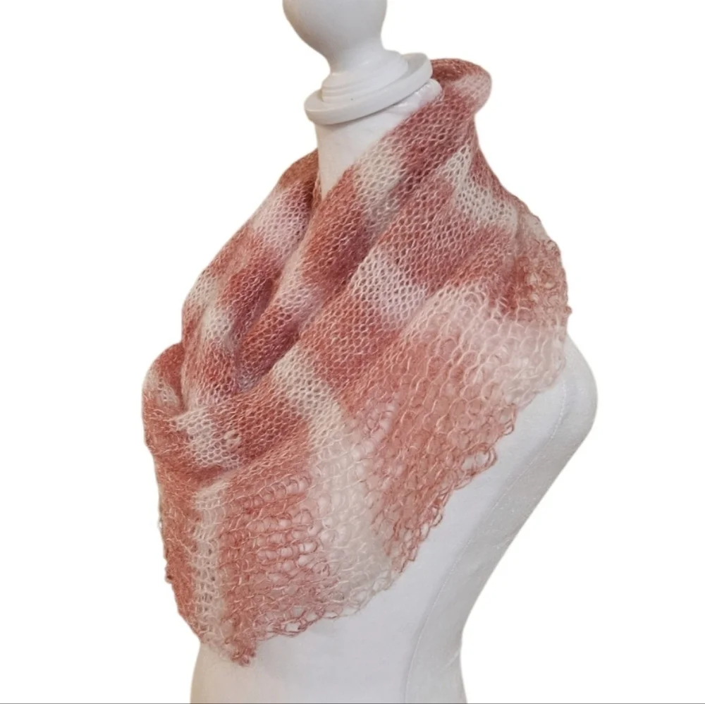 Hand Crafted Crochet Scarf Pink Striped Handmade Unique